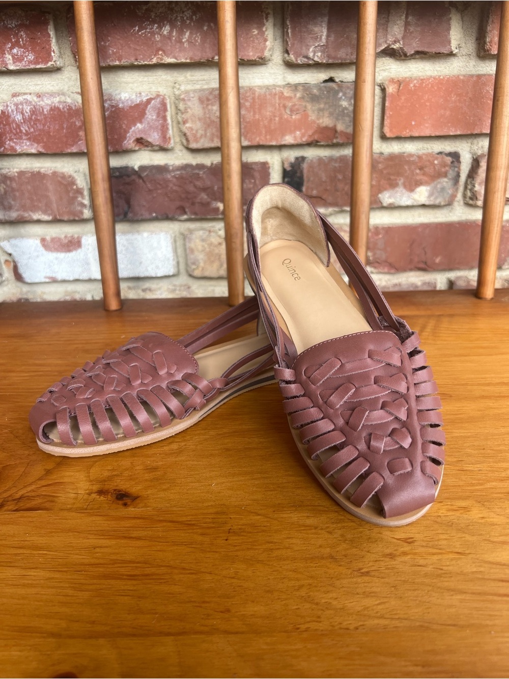 Quince 100% Leather Huarache Woven Flats - Mauve Brown - Women’s Size 6
